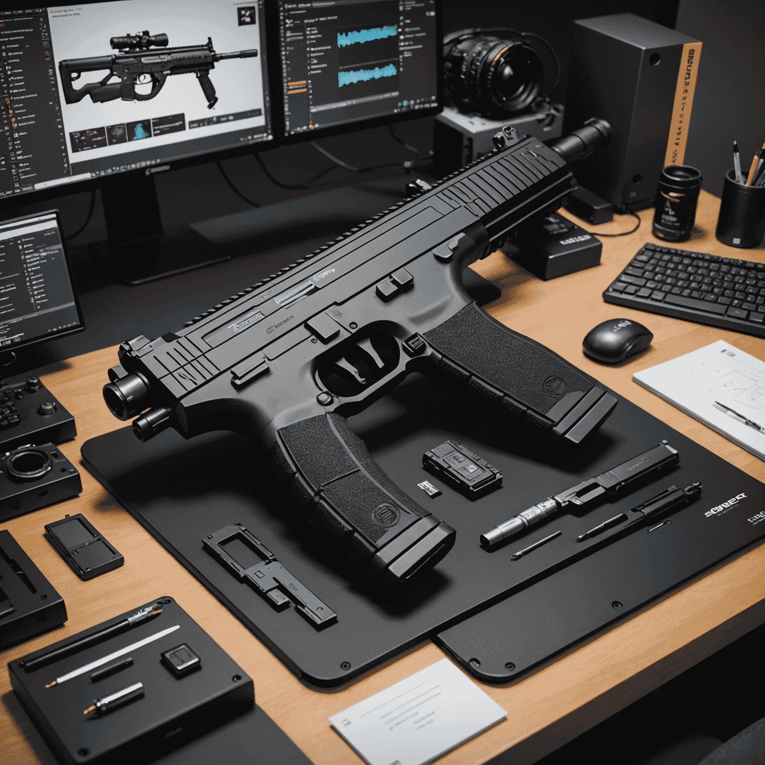 A workstation setup with design software open, showing the process of creating a custom CS2 weapon skin