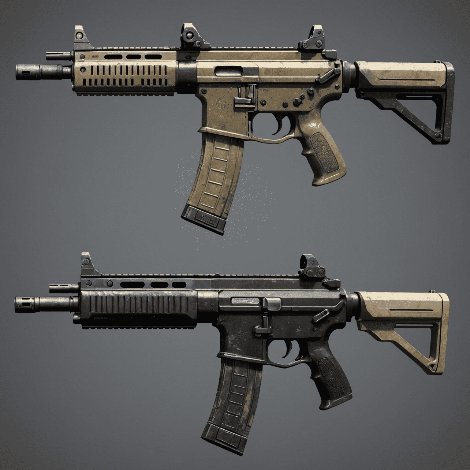 Side-by-side comparison of a default CS2 weapon and its subtle skin counterpart. The subtle skin version shows refined textures and a slightly altered color scheme that enhances the weapon's appearance without drastically changing its recognizability.