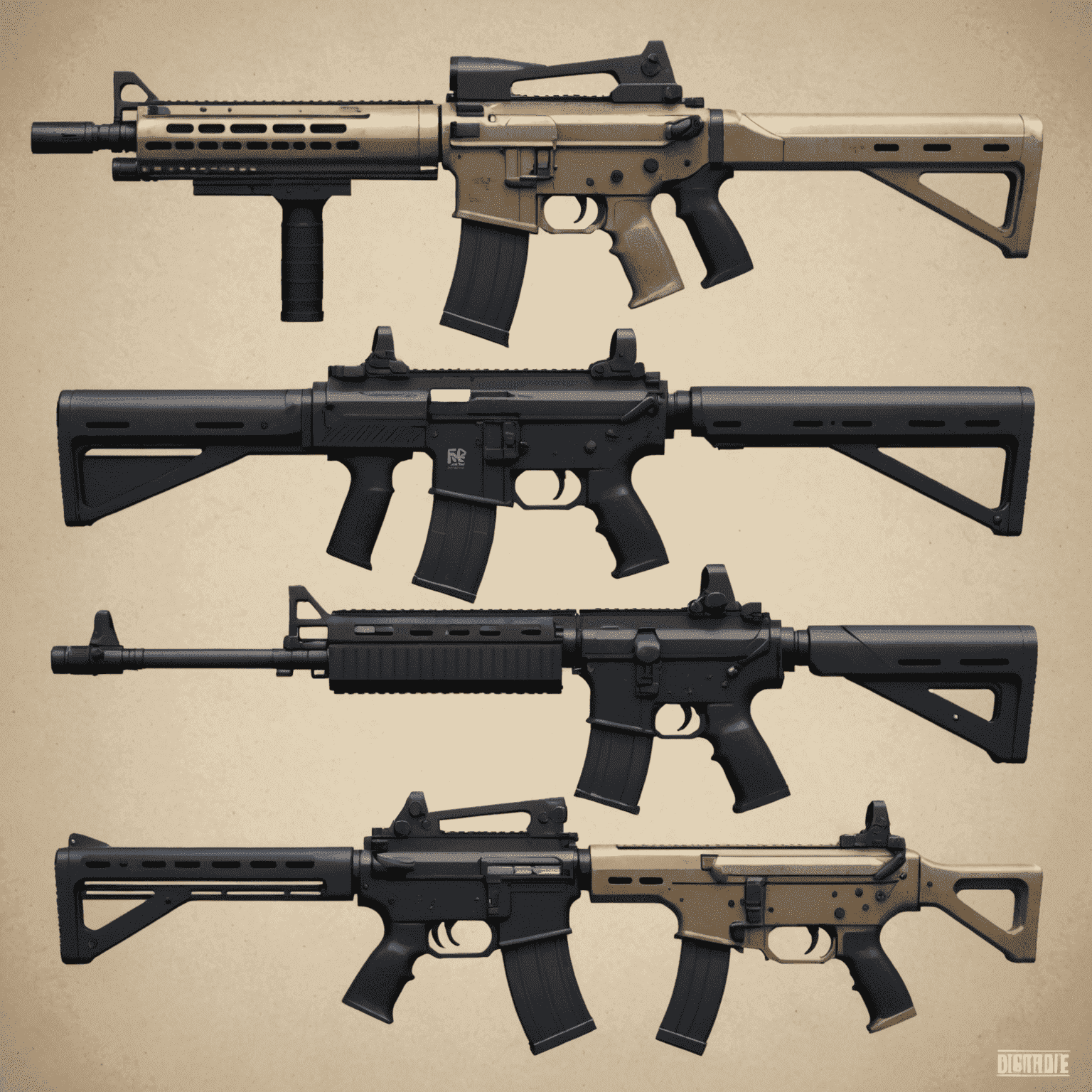 A collage of five sleek and minimalist weapon skins for CS2, featuring clean lines and subtle color schemes