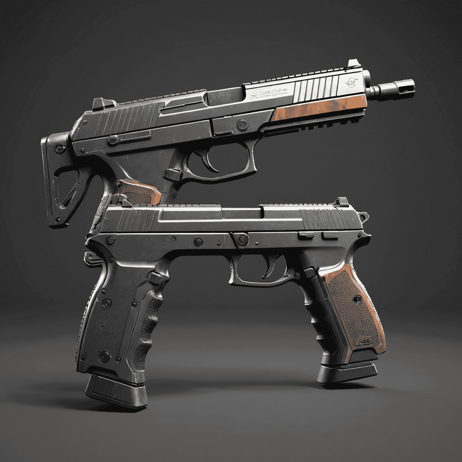 3D rendered image of a finished custom CS2 weapon skin, showcasing the final product from multiple angles