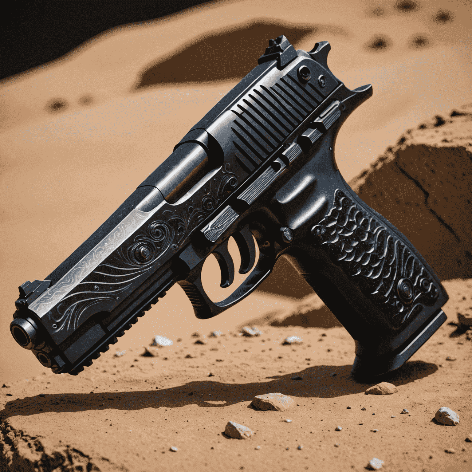 Desert Eagle with a deep space black finish and subtle, swirling patterns reminiscent of distant galaxies